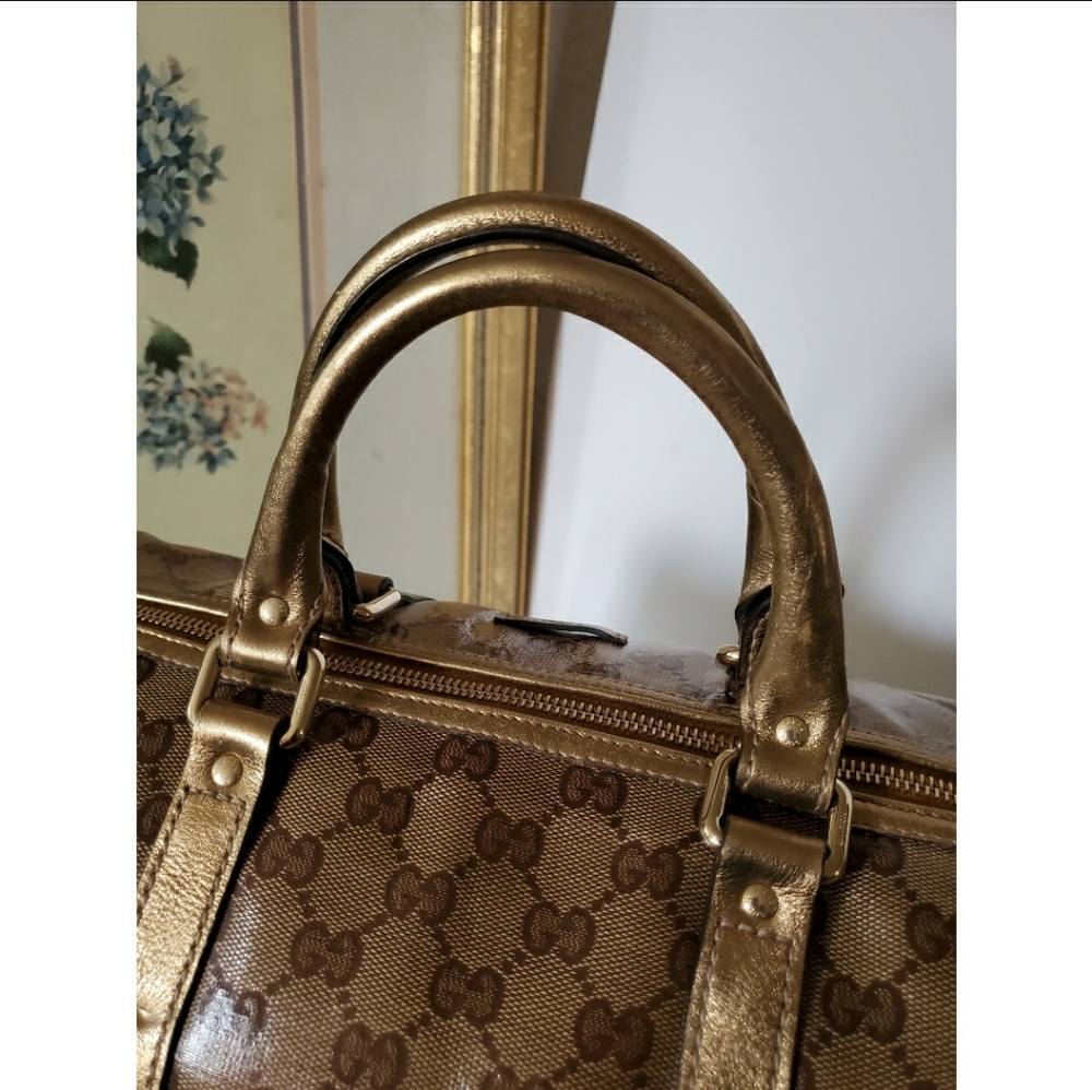 Gucci Gold GG Crystal Canvas Medium Joy Boston Ba - Picture 10 of 14